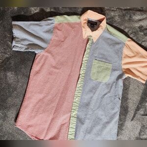 Brooks Brothers Patchwork Gingham Button Down Shirt Mens L 100% Cotton